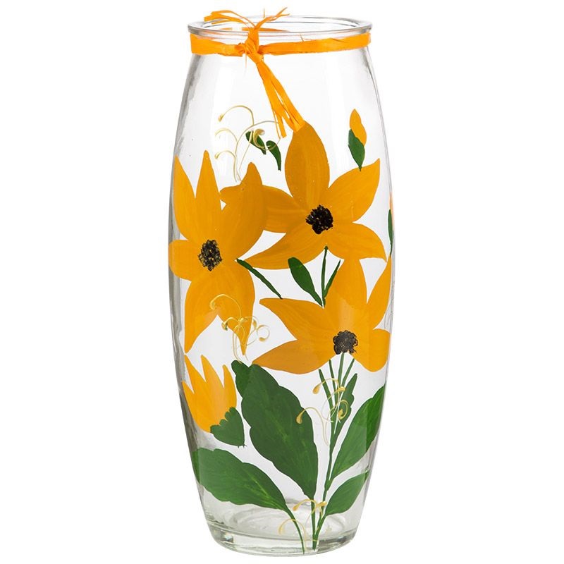 ВАЗА  СТЕКЛ. С РУЧНОЙ РОСПИСЬЮ "ОРАНЖЕВЫЕ ЦВЕТЫ" 23,5 СМ 007030