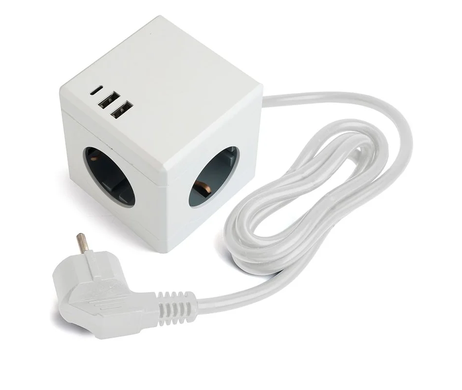 Удлинитель 3+2USB+1TypeCх1,5м с заземлением 16А(3х1мм2) STEKKER Hm10-41-01 49571 белый49571- купить в АПлайн