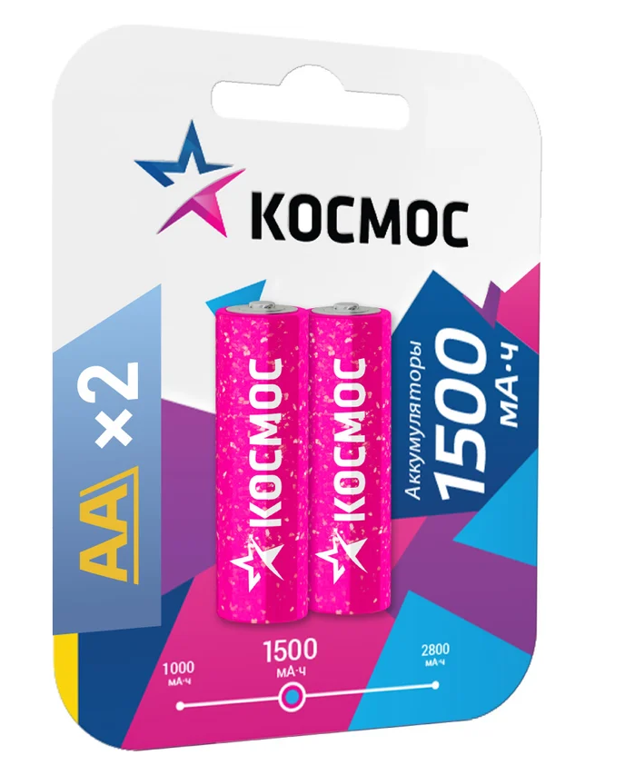Аккумулятор АА Космос Ni-MH HR6 1500 mAh, 2шт.KOCR6NIMH(1500mA)- купить в АПлайн