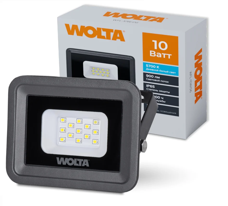 Прожектор светодиодный 10Вт 5700К IP65 черный Wolta WFL-10W-06 /079/