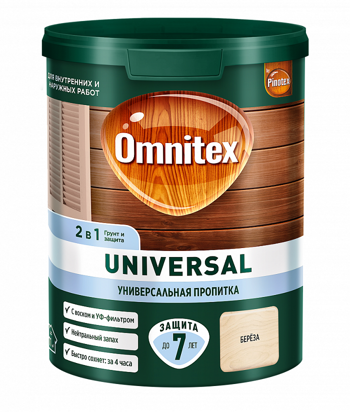 Пропитка Omnitex (Pinotex) UNIVERSAL 2В1 акриловая береза 0,9л***50035534- купить в АПлайн