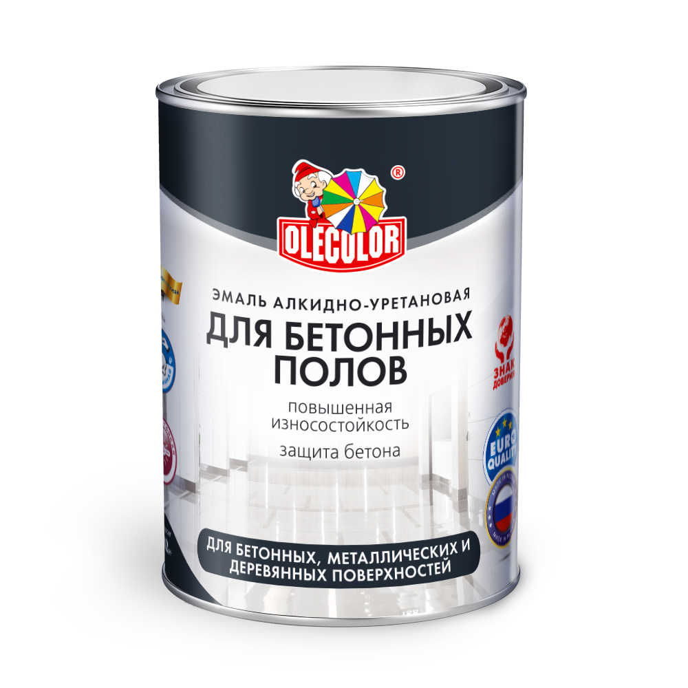 Эмаль для бетонных полов OLECOLOR алкидно-уретановая серый 0,8кг4300002254- купить в АПлайн