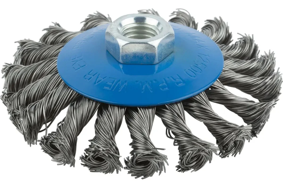 Корщетка для УШМ дисковая с наклоном 100мм витая стальная проволока, гайка М14 38936М(MOS)38936М- купить в АПлайн