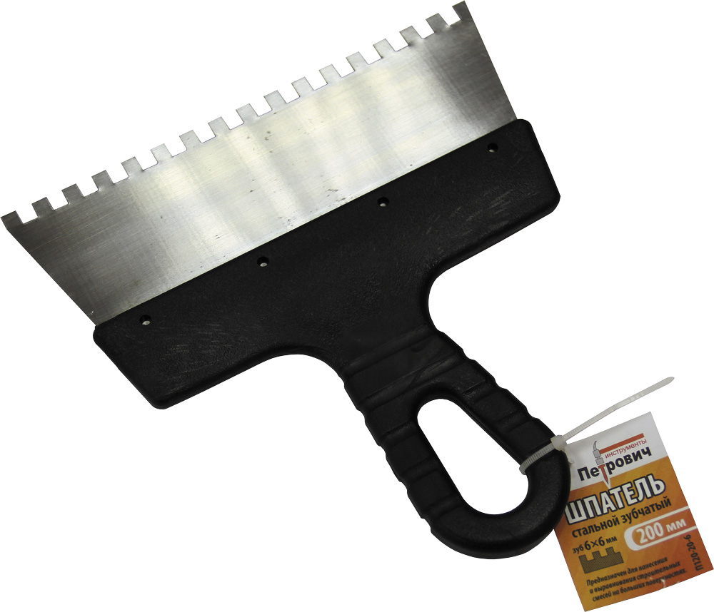 ШПАТЕЛЬ ЗУБЧАТЫЙ СТАЛЬНОЙ 300ММ РАЗМЕР ЗУБА 6Х6ММ П120-30-6 /ПЕТРОВИЧ/