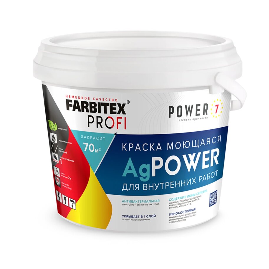 Краска в/д FARBITEX PROFI AgPower моющаяся противомикробная база А 7кг 