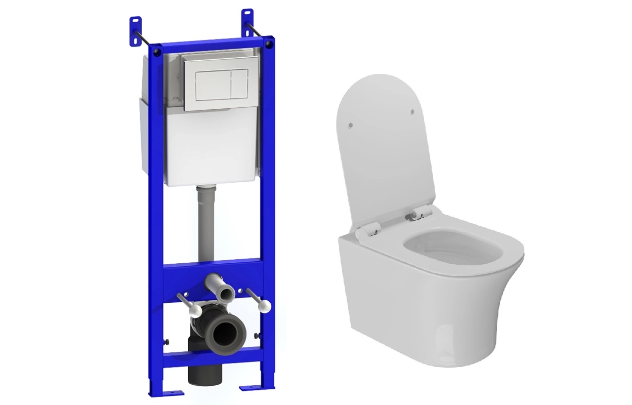 Инсталляция "УКЛАД" (унитаз подвесной  WAVE СТАР безободковый м/л + белая кнопка) 2 части549902/551740- купить в АПлайн