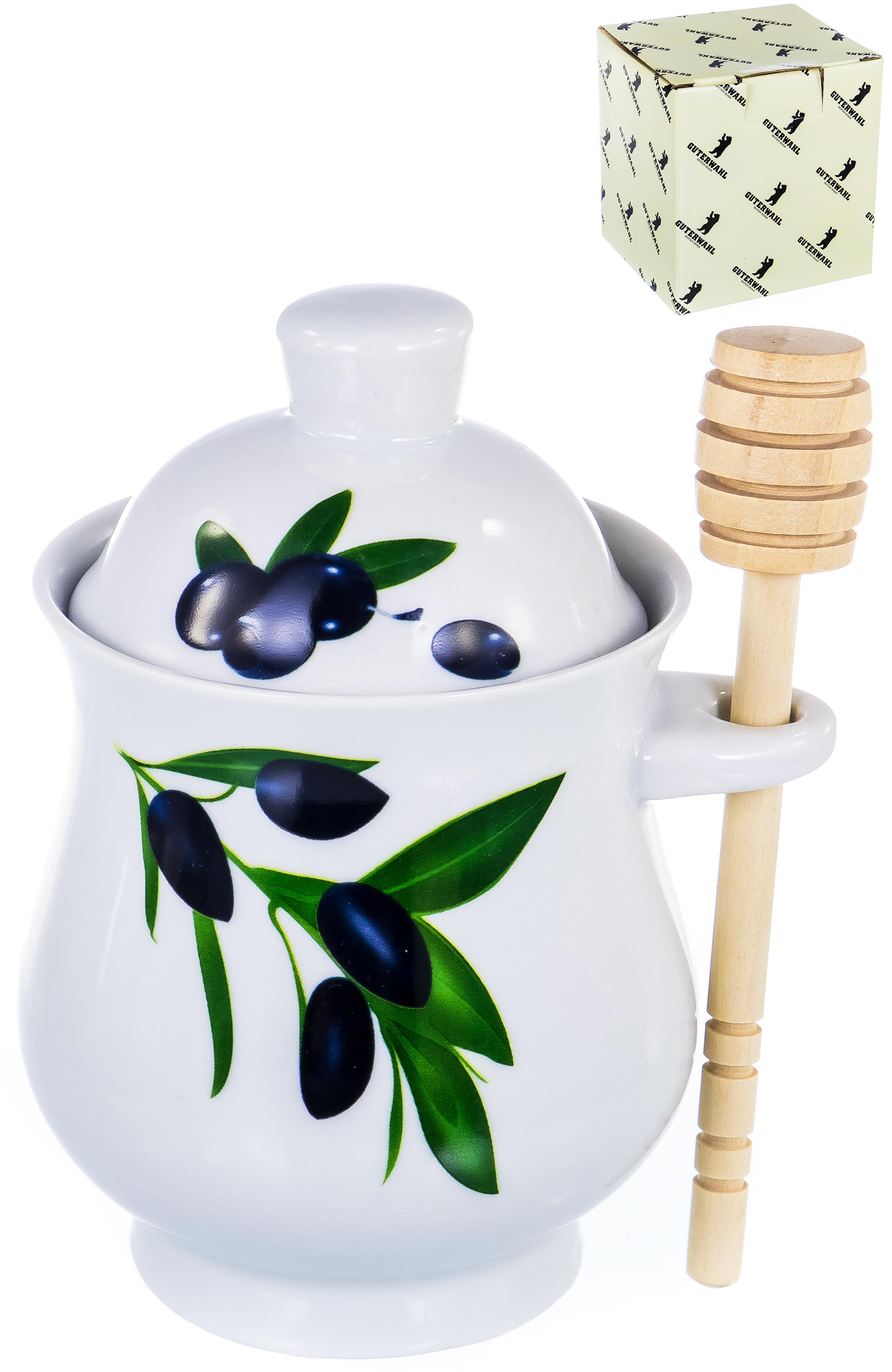 Банка керам. Оливка с ложкой для меда 102-05074