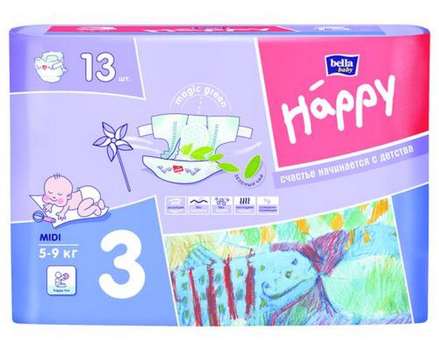 ПОДГУЗНИКИ "BELLA HAPPY" MIDI 5-9КГ  13ШТ