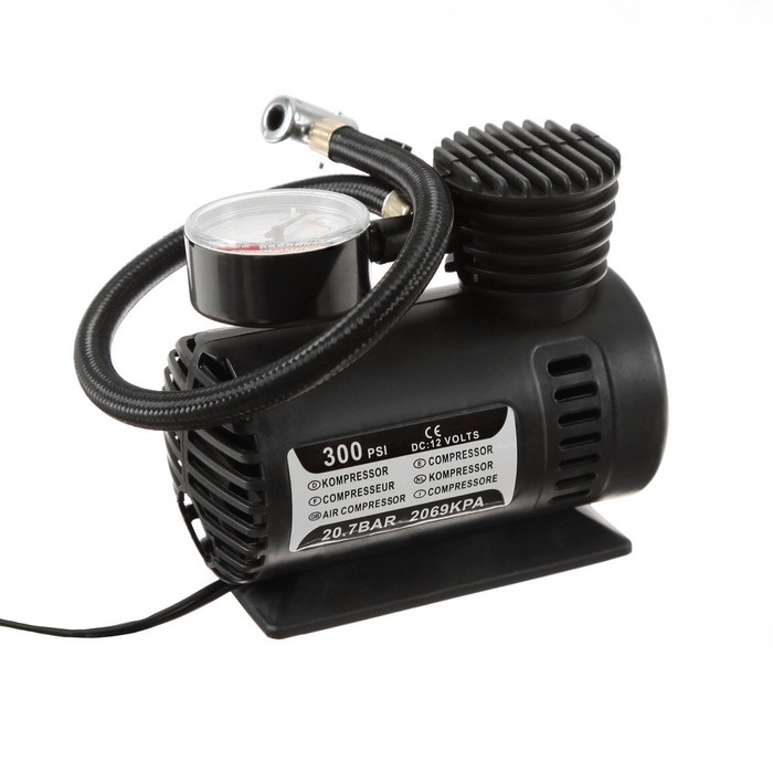 Компрессор автомобильный TORSO 15л/мин (провод 3м,шланг 45 см,3 переходника) 