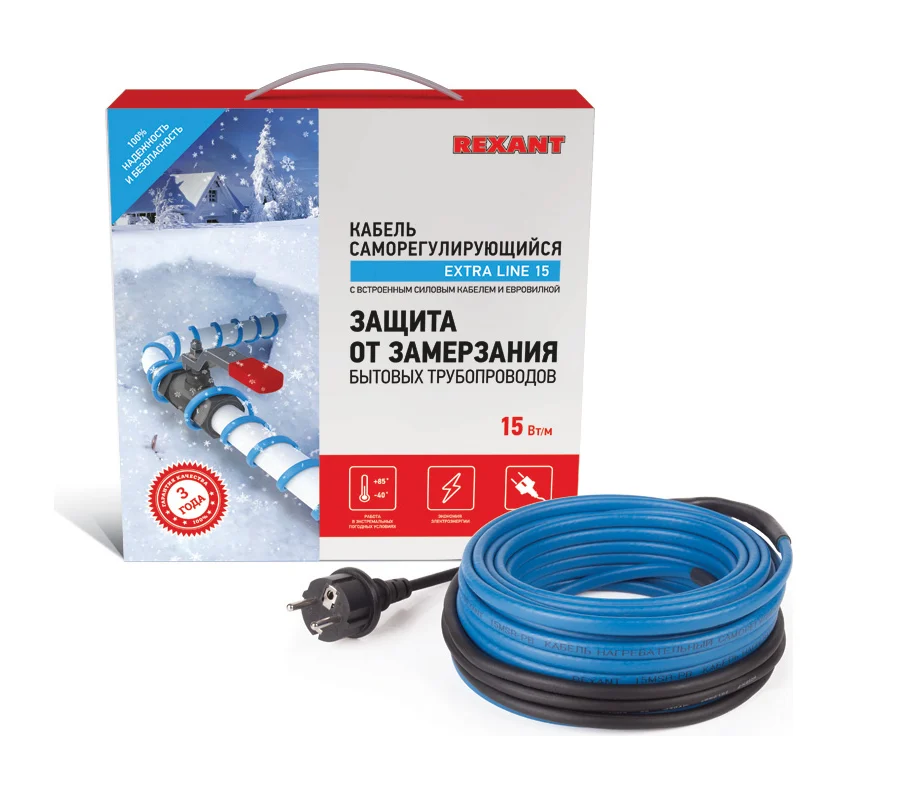 Кабель для обогрева труб саморегулируемый (на трубу) длина 4м (комплект) REXANT