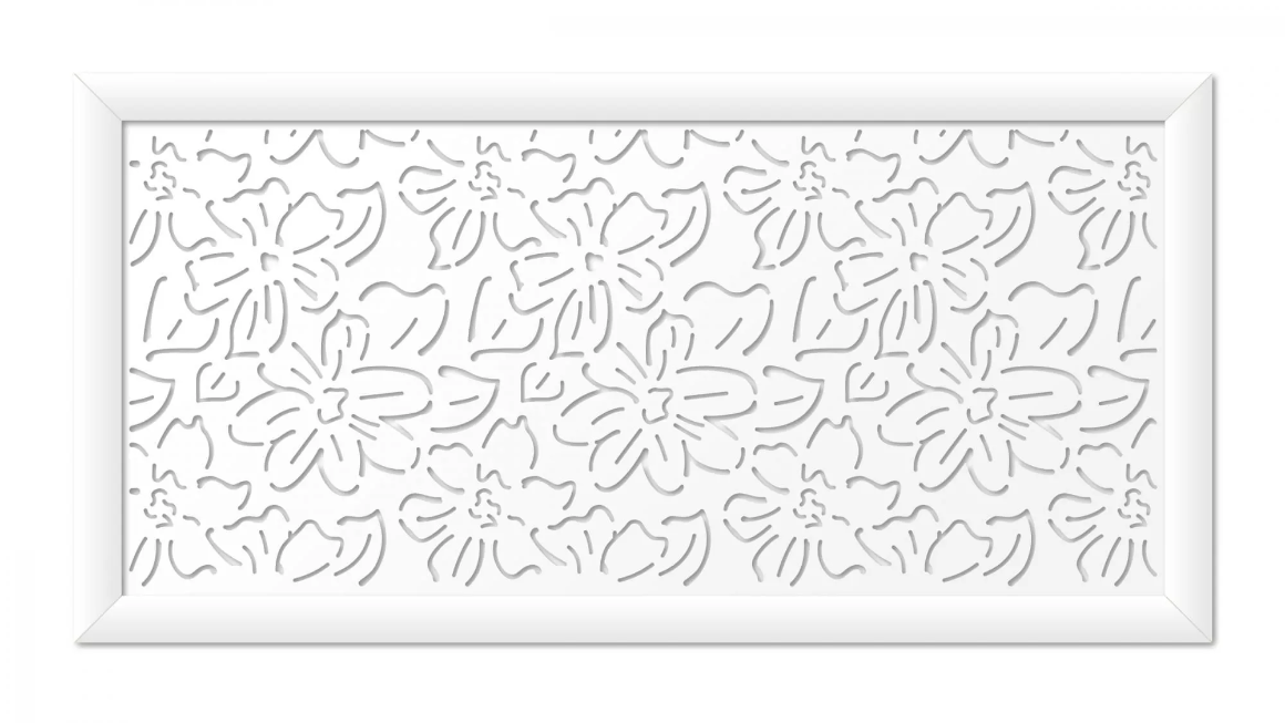 ЭКРАН Д/РАДИАТОРА МДФ ПЕРФОРАЦИЯ ЦВЕТЫ 600х1200 ММ БЕЛЫЙ