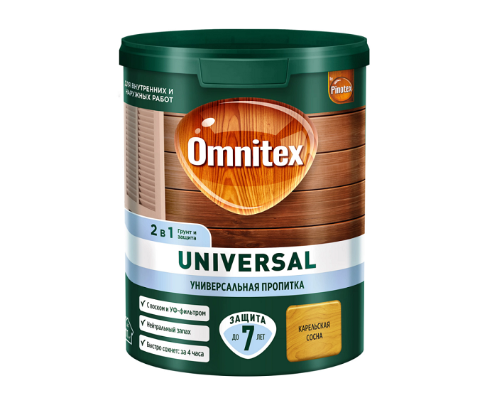 Пропитка Omnitex (Pinotex) UNIVERSAL 2В1 акриловая карельская сосна 0,9л***50035528- купить в АПлайн