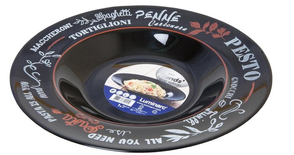 Тарелка стекл. для пасты френдс тайм блэк декорированная p1073