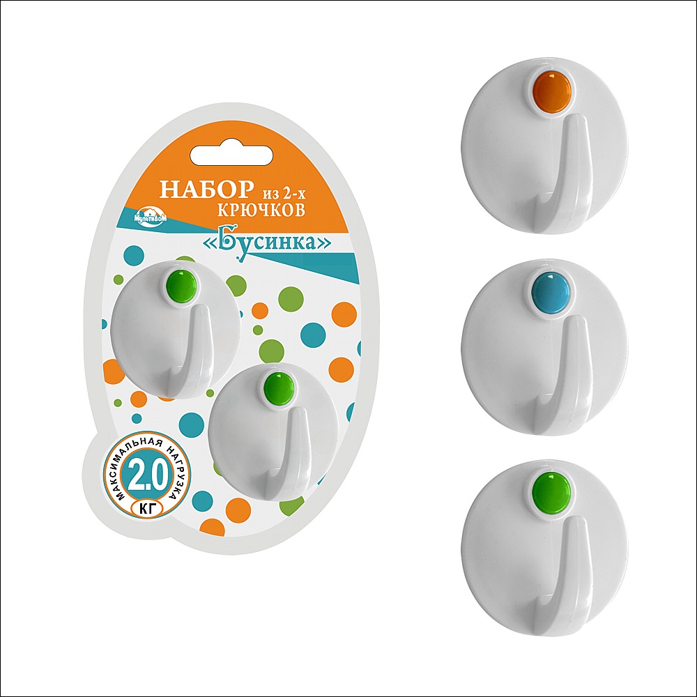 Крючок пласт. самоклеящийся БУСИНКА круг 2шт арт.MIX SM27-206