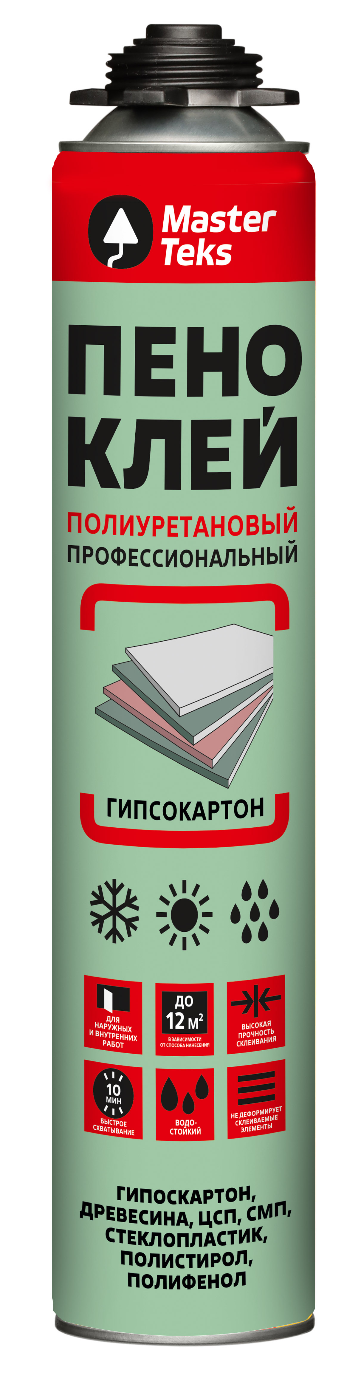 Пено-клей полиуретановый MasterTeks профессиональный для гипсокартона серый 750мл