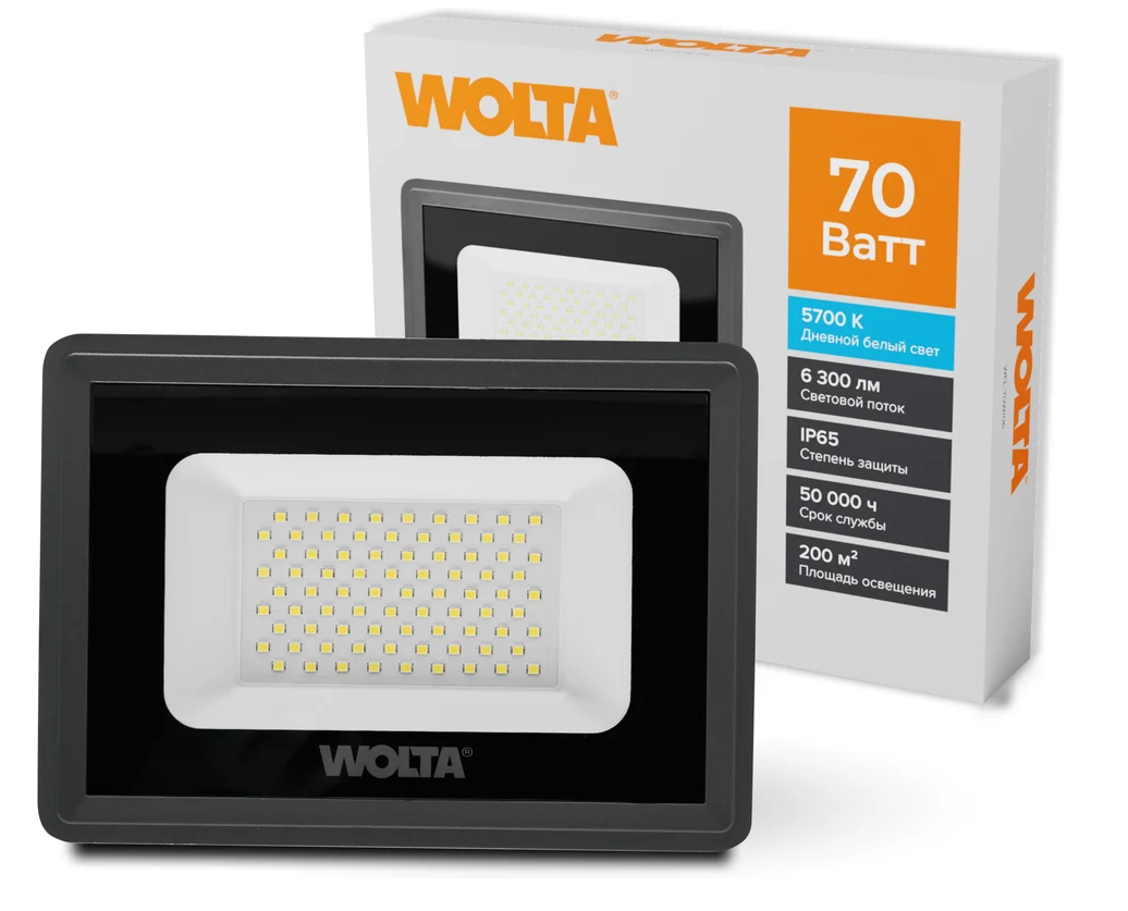 Прожектор светодиодный 70Вт 5700К IP65 серый Wolta WFL-70W-06