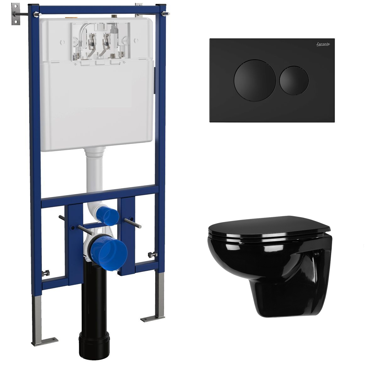 Инсталляция с кнопкой (Унитаз подвесной "LAUTA" черный безободковый прямой выпуск с сиденьем микр.) -  - купить в АПлайн