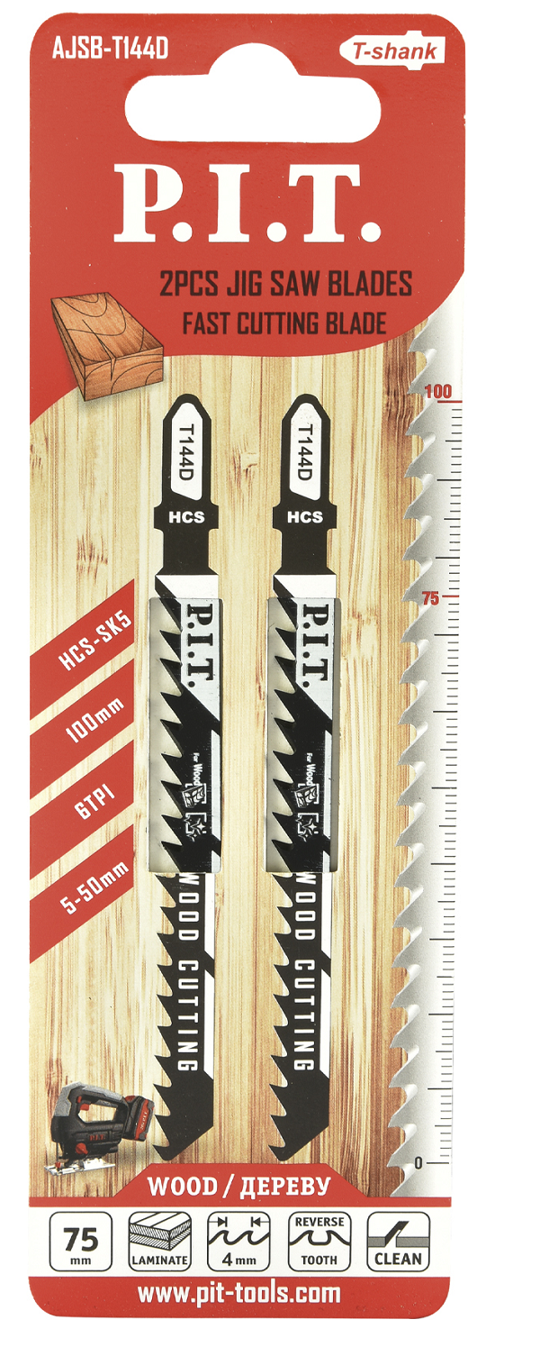 Пилки для лобзика по дереву T344D 132/106х4мм быстрый рез 2шт HCS-SK5 P.I.T AJSB-T344D