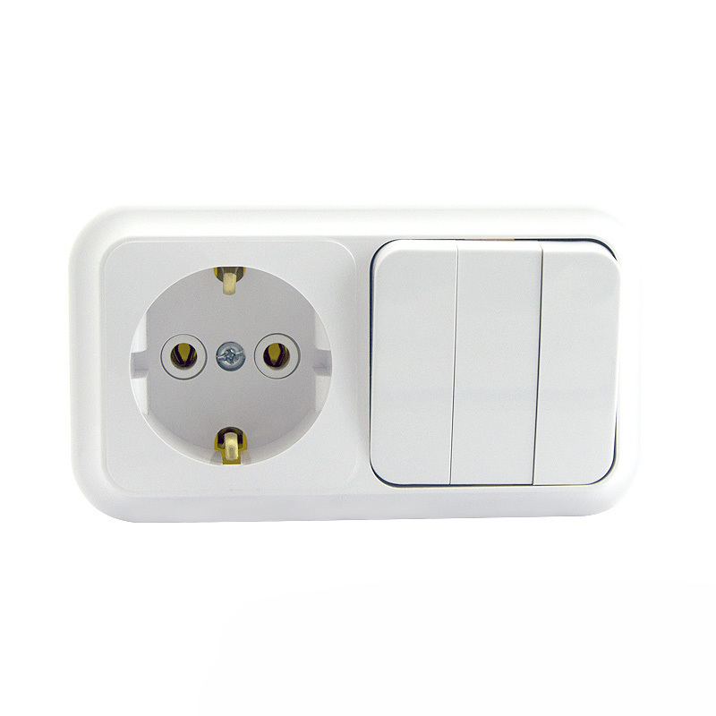 Блок комбин. ОП "Пралеска" белый (3выкл.+роз. с заземл.) 16А Bylectrica 3В-РЦ-531