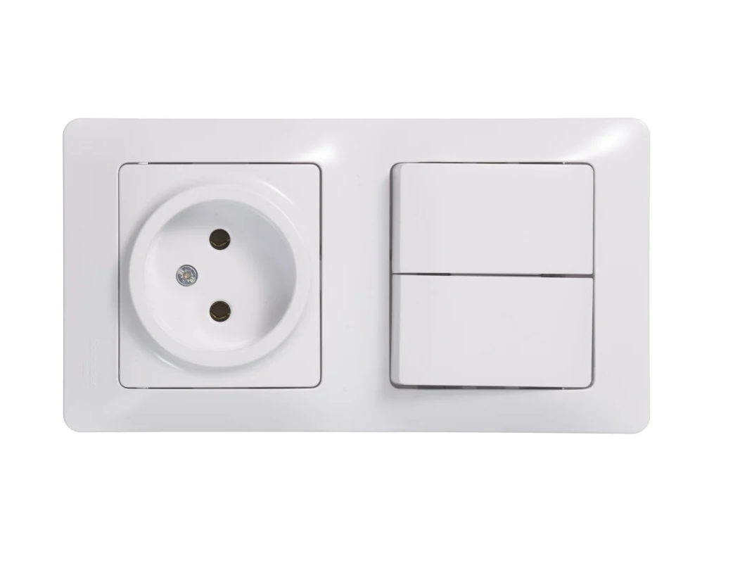 Блок комбин. СП "Glossa" белый (2выкл.+роз.без заземл.) 10А Systeme Electric GSL000172 (354)