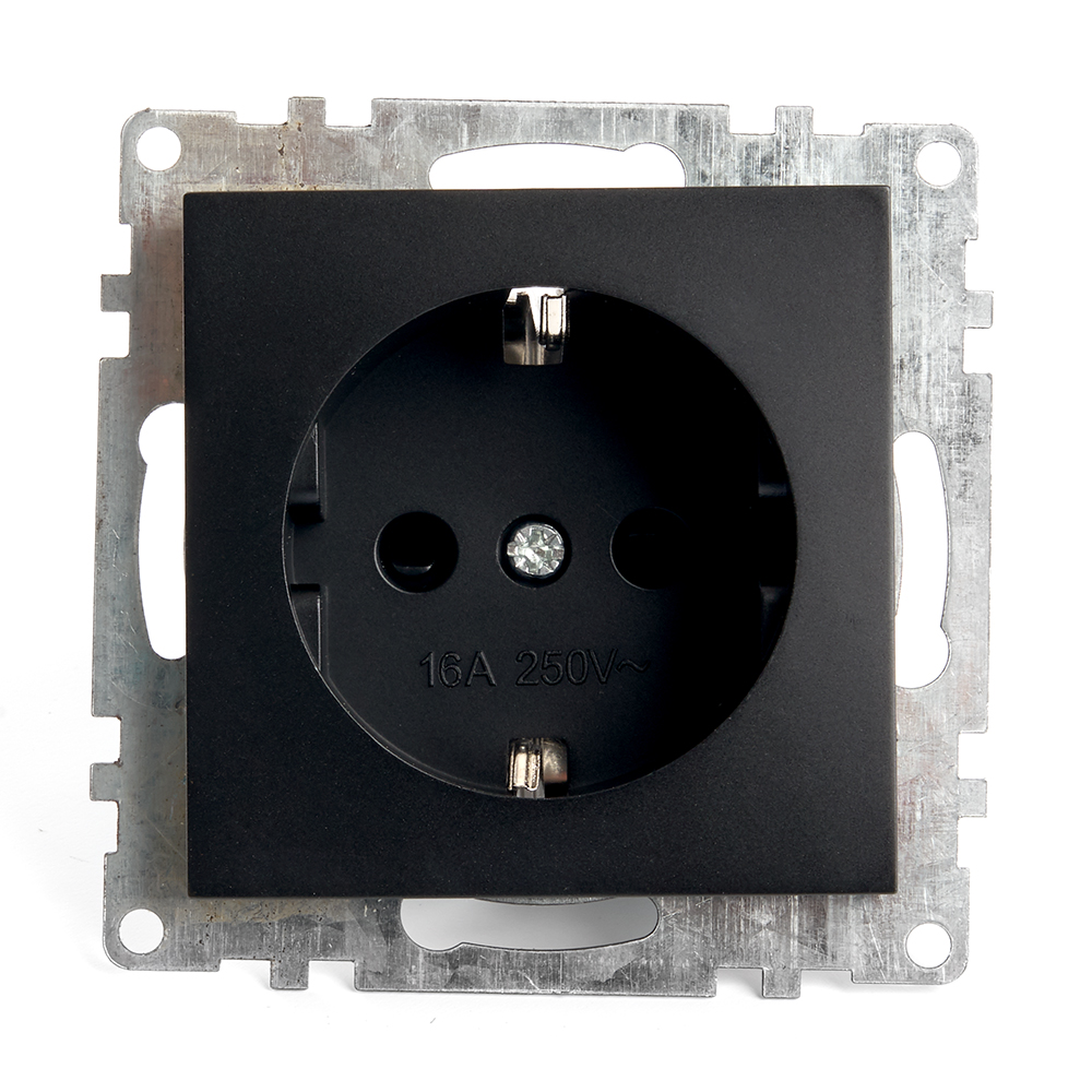 Розетка "Катрин" 1 СП черная механизм с заземлением с защитными шторками GLS16-7110-05 39610