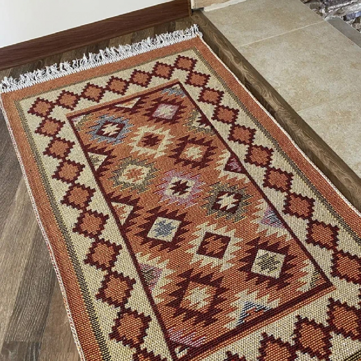 Коврик хлопковый Kilim Usak 80х150см оранжево-бежевый 1474 1474- купить в АПлайн