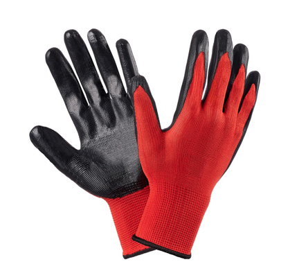 Перчатки нейлоновые с нитриловым покрытием красно-черные