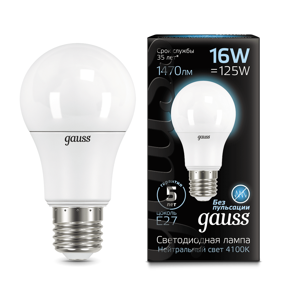 ЛАМПА "GAUSS" LED СВЕТОДИОД. А60 Е27 16W ХОЛОД. СВЕТ арт.102502216102502216- купить в АПлайн
