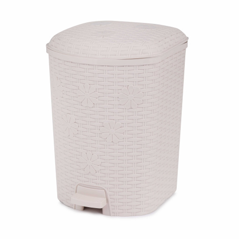 Контейнер для мусора пласт. ПЛЕТЕНКА 12л слоновая кость с педалькой М2048