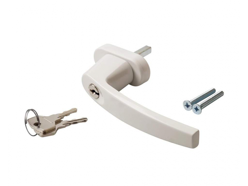 Ручка для пластиковых окон (дверей) с замком металл белая