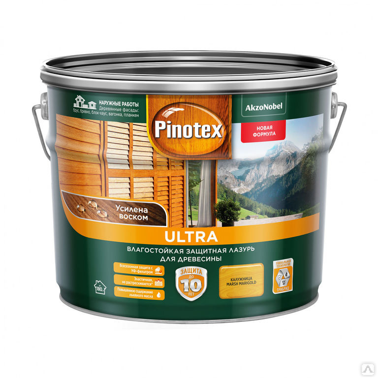 ЛАЗУРЬ ВЛАГОСТОЙКАЯ ДЛЯ ДЕРЕВА PINOTEX ULTRA ОРЕХОВОЕ ДЕРЕВО 9Л***