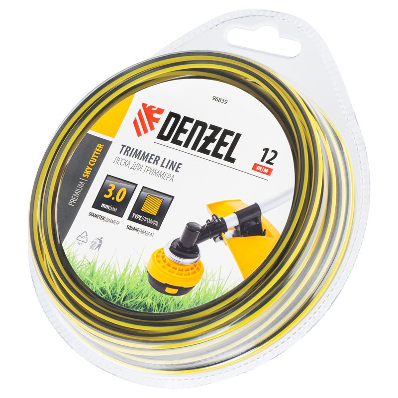 Леска для триммера квадрат двухкомпонентная 3мм 12м SkyCutter Denzel 9683996839- купить в АПлайн