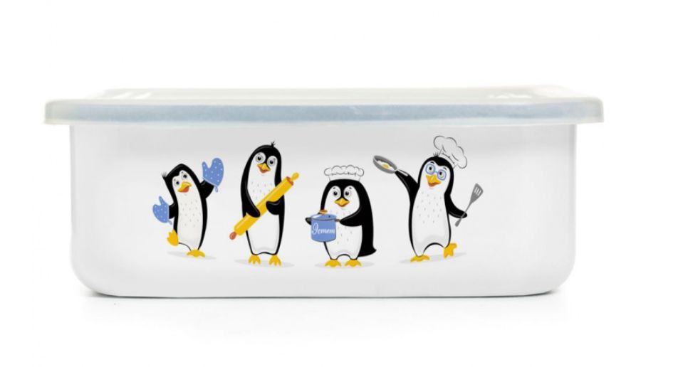 Лоток эмал. Пингвины 1л с пласт. крышкой ЭТ-75106 