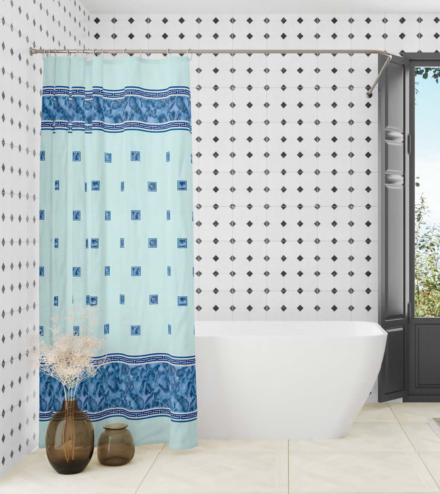 Штора для ванной комнаты "ВИЛИНА" мрамор синий 180х170 см 66661-0222-BL