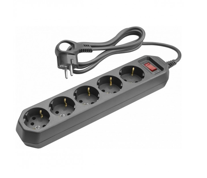 Фильтр сетевой 5х5м с заземлением и выкл. 10А  черный Онлайт OSP-05-500-ESC-3x0.75-BL 90782