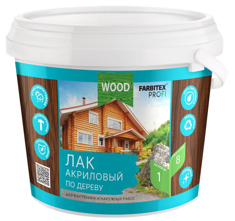 Лак акриловый FARBITEX ПРОФИ WOOD универсальный по дереву 3л4300004852- купить в АПлайн