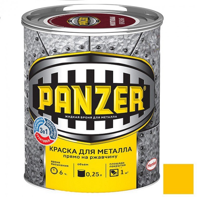 КРАСКА "PANZER" ДЛЯ МЕТАЛЛА ГЛАДКАЯ ЖЕЛТАЯ 0,25 Л (6) RAL 1003