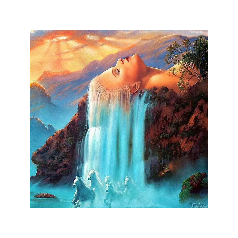 Штора для ванной комнаты ZALEL Фотопринт девушка-водопад 180х180 см YQL-DX-007 без колец