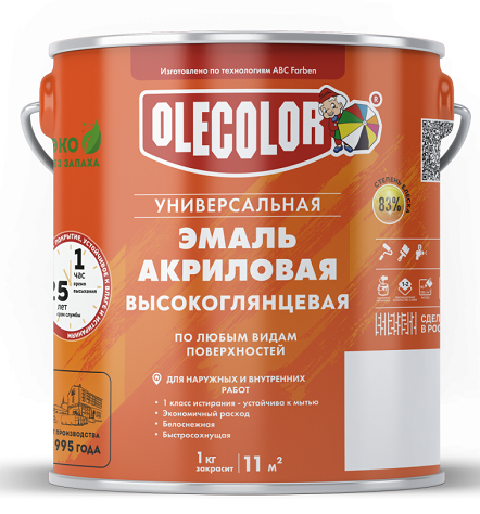 Эмаль акриловая OLECOLOR универсальная высокоглянцевая белая 3кг4300016844- купить в АПлайн