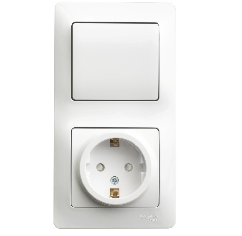 Блок комбин. СП "Glossa" белый (1выкл.+роз.с заземл.защ.шторки) 16А Systeme Electric GSL000170 (347)