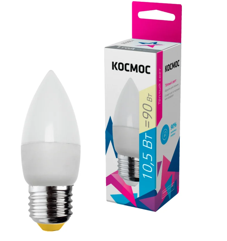 Лампа светодиод. Е27 "Космос" 10,5Вт 3000К теплый свет свеча LkecLED10.5wCNE2730