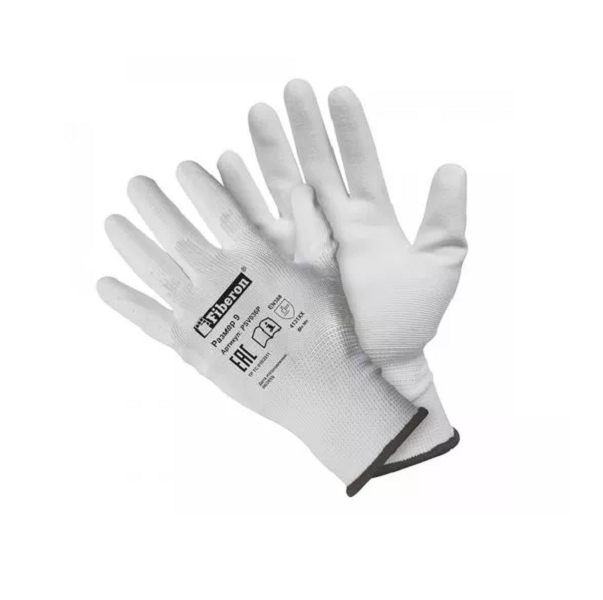 Перчатки полиэстер с полиурет. покрытием для точных работ белыеPSV036P L(р.9) Fiberon
