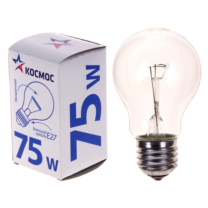 ЛАМПА НАКАЛИВАНИЯ  "КОСМОС"  75ВТ Е27 БОЛ.ЦОК.  