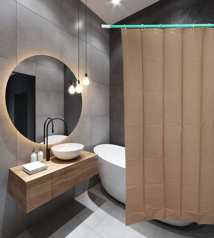 Штора для ванной комнаты SANTREK HOME 180х180 ПЕВА 60063 с кольцами, коричневый 282925282925- купить в АПлайн