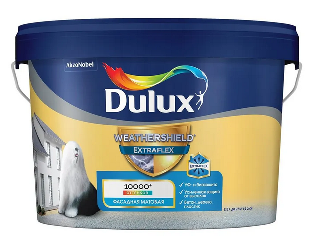 Краска в/д фасадная Dulux Weathershield Extraflex BW 2,5л