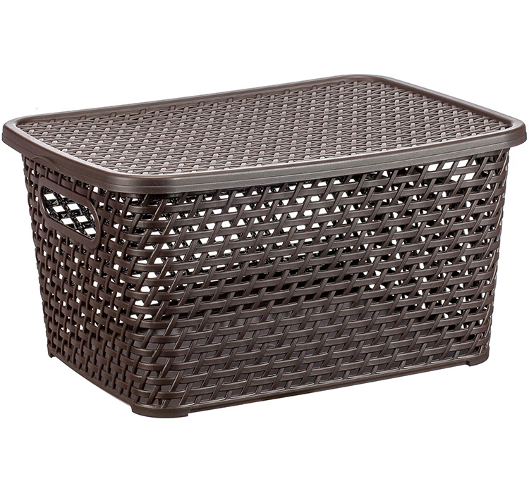 Ящик пласт. ротанг с крышкой 450х300х265 коричневый 23л /М2371/М2371- купить в АПлайн