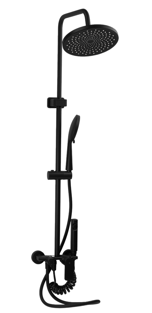 Душевая система "SANTREK AQUA-1235" шар. d-35 с верхним душем, смесителем, гигиен лейкой черный317537- купить в АПлайн