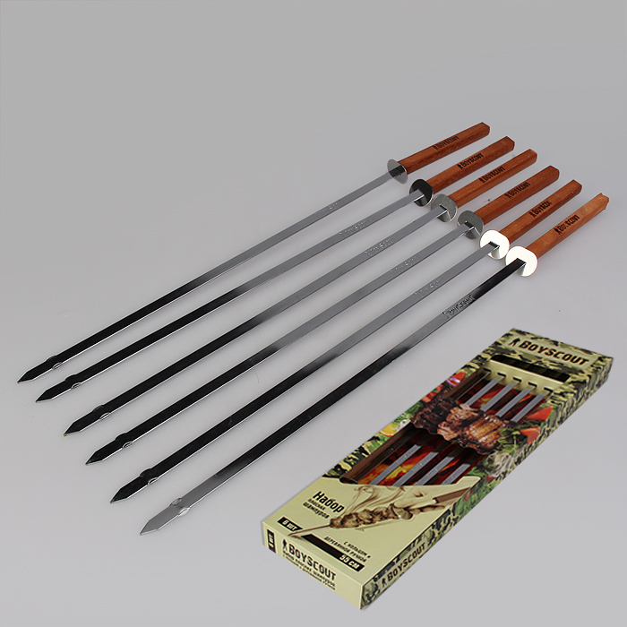 Набор шампуров плоских  BOYSCOUT 55см с дерев. ручками 61264