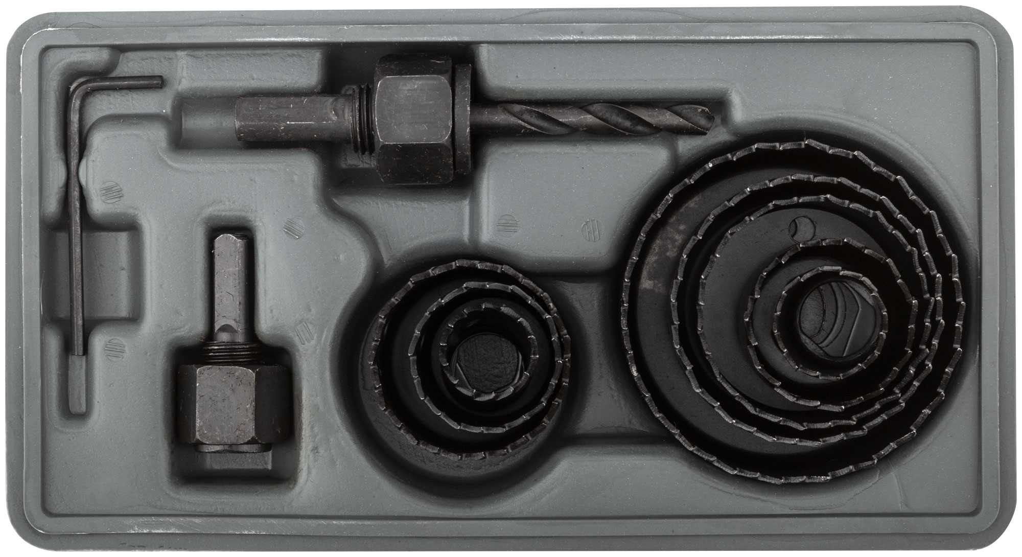 Набор круговых пил(коронок) по дереву 19-64мм, 8 пред. в пласт. кейсе 36736/36732М Курс