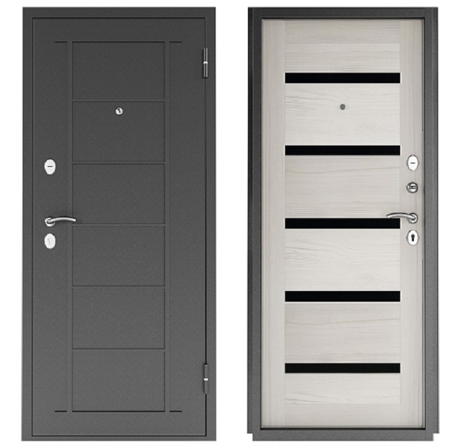 Дверь металлическая Титан 5С Графит / Дуб беленый 2050х960-R правая